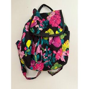 Vera Bradley Floral Quilted Backpack in Black, Pink, Teal, Yellow
